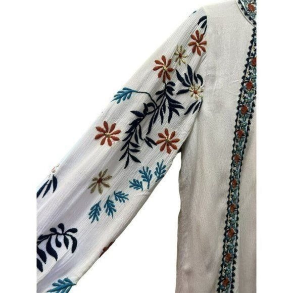 Women Tunic Eleandra Gauze Top Long Sleeved Embroidery White And Floral XS - Picture 3 of 10